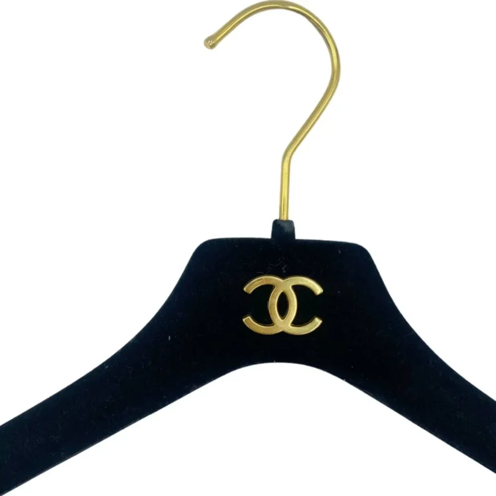 Vintage Chanel Single Black Clothing Closet Hanger w/Gold Logo